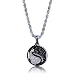 Cubic Zirconia Hiphop Yin-Yang Pendant Necklaces For Men Bling Ice Out Hip Hop Jesus Jewellery 18K Gold Plated Necklace233b