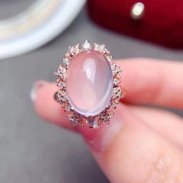 Fashion Big Gemstone Ring for Party 8ct 10mmx14mm 100% Natural Rose Quartz Silver Ring Solid 925 Silver Quartz Ring