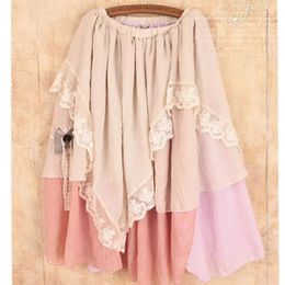 Dresses Spring Autumn Mori Girl Pleated Skirt Women Haruku Sweet Muti Lace Layer Cotton Asymmetrical Female Kawaii Lovely Skirt A210