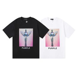 23SS American Fashion Brand Purple Brand Statue of Liberty Trophy Printed Men's and Women's Leisure Round Neck Short sleeved T-shirt