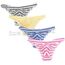 Men Stripe Yarn Mini Briefs Gay Underwear Pouch Bikinis Brief Calzoncillos Low Waist Short Jersey Pants