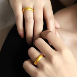 Band Rings Plated 100% Real Gold 24k 999 ring high-grade plain matte men's and women's closed color fast washable Qixi gift Pure 18K Gold J 231218