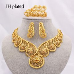 Dubai gold color jewelry sets for women Africa Ethiopian wedding gifts Necklace earrings ring Bracelet sets party jewellery 201224265L