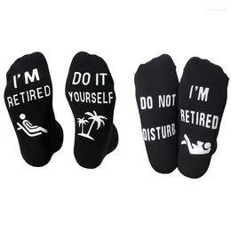 Women Socks Unisex Novelty Funny Sayings Anti-Slip Do Not Disturb It Yourself I Am Retired Phrase Cotton Retirement Hosiery