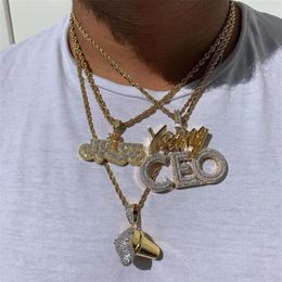 High quality Hip hop bling men jewelry 5A cubic zirconia iced out bling baguette cz Young CEO pendant necklace rope tennis chain 2324S