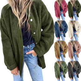 Women's Jackets Womens Ladies Coat Warm Faux Solid Jacket Winter O Neck Long Sleeve Coats For Women Pullover