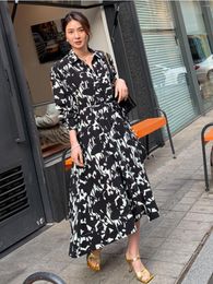 Casual Dresses Autumn Plus Size Women's Clothing Fashion Style Shirt Collar Elegant Geometry Pattern Overknee Long Dress