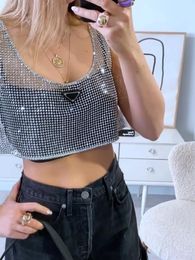 Dresses 2022 Women's Rhinestone Emboridered Vest Top Summer Girls Crystal Mesh Strass Sundress Tank Sexy Short Crop Tops Bikini Cover Up