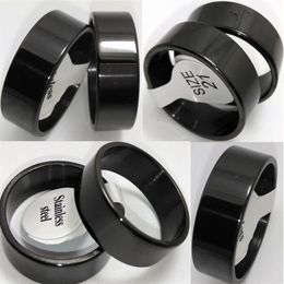 Bulk lot 100pcs Polished Black Plain Stainless Steel Rings 8mm Men's Fashion Jewellery Classic finger ring219Z