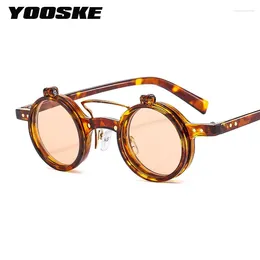 Sunglasses YOOSKE Small Round Punk Women Double Beam Retro Sun Glasses Men Flip Lens Anti UV Goggles Optical Frame