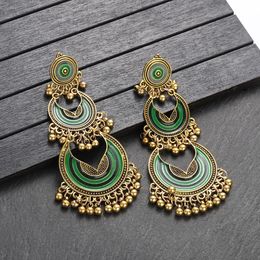 Dangle Chandelier Ethnic Fashion Long Drop Earring s Green Dripping Oil Eye Gold Color Piercing Turkish Indian Jewelry 231216