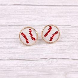 2020 New Arrival Embroidery Baseball Leather Round Stud Earrings For Women Mini Round Leather Sport Ear Stud Jewellery Whole226Z