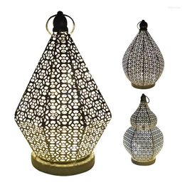 Table Lamps Turkish Style LED Lamp Cordless Metal Ambient Light Lantern Desktop Ornaments For Home Decoration Living Room El