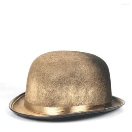 Berets Women Men Gold Steampunk Bowler Hat Topper Top Hats Fedora Cosplay Magician Billycock Groom Size 58CM