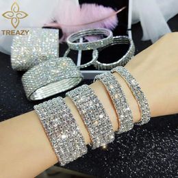 Bangle TREAZY 1-10 Rows Rhinestones Bridal Wedding Bangles GoldSilver Colour Crystal Stretch Bracelet Women Wristband Elastic Jewellery 231218