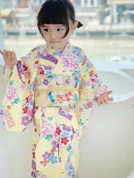 Ethnic Clothing 2023 Japanese Kimono Traditional Yukata Flower Print Children Costume Cosplay Clothes Dress