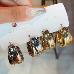 Dangle Earrings Metal Style C-Shaped Bilayer Hoop For Women Vintage Simple Interlaced Circle Drop Earings Piercing Fashion Jewellery Gift