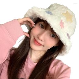 Berets Y2K Korean Thick Warm Faux Wool Cashmere Hats With Color Stars Ladies Fisherman Hat Fashion Windproof Winter Ear Protector Cap