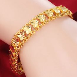 Charm Bracelets Cute 22K Gold Bracelet for Women Wedding Engagement Jewellery Luxury Widen Watch Chain Bracelet Not Fade Fine Jewellery Gifts 231218
