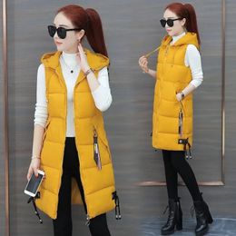 Women's Vests 2023 Autumn Winter Women Long Parkas Vest Warm Hooded Down Coat Parka Ladies Sleeveless Waistcoat Jacket Outwear 231218