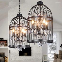 Pendant Lamps Vintage Crystal Bird Cage Ceiling Chandelier Restaurant Bar Bedroom Dining Room Light Fixtures Hanging