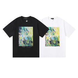 Summer Fashion Purple Brand Oil Painting Print Men's and Women's Loose Leisure Round Neck Short sleeved T-shirt