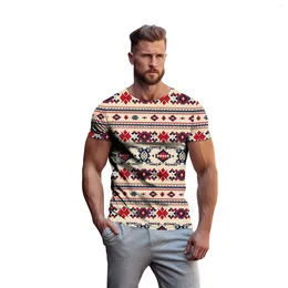 Men's T Shirts Retro Ethnic Printing Tee Shirt 2024 Casual Short-Sleeved Round Neck Basic Daily Street Pullover Tops