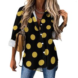 Women's Blouses Gold Dot Print Casual Blouse Polka Dots Office Work Design Woman Long-Sleeve Street Fashion Shirt Summer Oversized Top