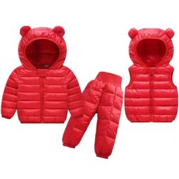 Giyim Setleri Toddler Kış Bebek Out Giyim Kızlar Erkek Giyim Setleri Sıcak Sahte Fux Down Ceket Takımları Çocuklar Çocuk Snowsuit Veck Pantolon Tulum 231218