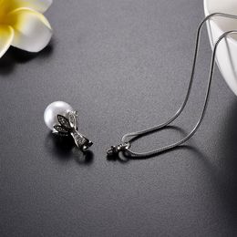 LKJ9932 Pearl Flower Necklace with Crystals Memorial Urn Locket Stainless Steel Cremation Jewelry Pendant for Human Ashes Keepsake245W