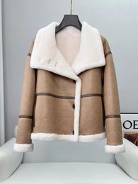 Women's Fur High End Motorcycle Sheepskin Cut Down Coat With And Integrated Short Lambskin For Autumn