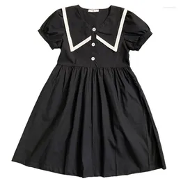 Girl Dresses 6 To 16 Years Kids Teenager Girls Summer Black White School Uniform Flare Dress Children Fashion Cotton Casual