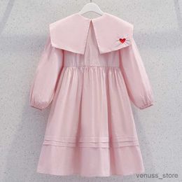 Girl's Dresses Teenagers Dresses for Girls School Uniform Kids Clothes Spring Autumn Pink Preppy Costume Children Clothing 4 6 8 10 12 13 Years