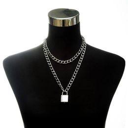 Padlock Chain necklace women 90s link chain silver color lock pendant necklace gothic emo festival fashion jewelry216a