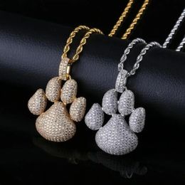 Pendant Necklaces Dog Paw Footprint Bubble Necklace AAA Cubic Zirconia Ice Crystal 231216