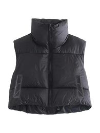 Women's Vest Winter Warm Crop Waistcoat Sleeveless Stand Collar Double Sided Lightweight Puffer 231218