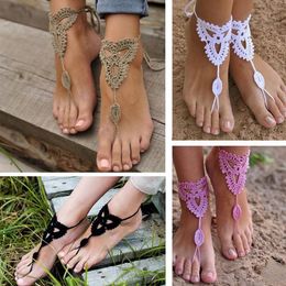Whole-2015 New 2 Pair Ornate Barefoot Sandals Beach Wedding Bridal Knit Anklet Foot Chain #81096299o