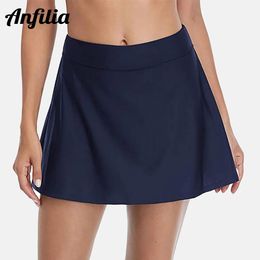 set Anfilia Women Swimming Skirt Buildin Brief Swim Skorts Solid Swimming Bottom Tankini Bikini Bottoms