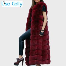 Women's Fur Faux Fur Lisa Colly Fashion Winter Super Long Fur Vest Women Luxury Faux Fox Fur Vest Furry Slim Woman Fake Fur Coat Jacket Long Outwear 231216