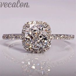 Vecalon fashion Jewellry Design wedding Band ring for women cushion cut 3ct Diamond 925 Sterling Silver Female Finger ring Gift Si258g