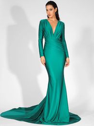 Dress LOVE LEMONADE Sexy Green Deep VNeck Slim Fit Elastic Fabric Trai Maxi Dress LM81535