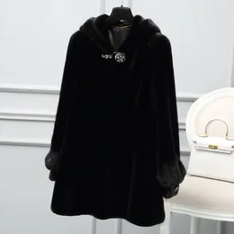 Women's Fur Mid-length Faux Coat Women Korean 2023 Autumn And Winter Mink Hooded Thickened Warm Jacket