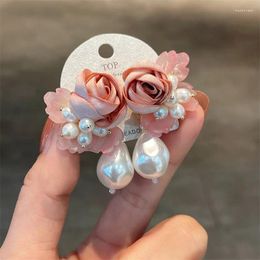 Stud Earrings Design Sweet Pink Rose Pearl Female Jewellery Accessories