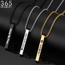 Pendant Necklaces Engrave 4 Sides Name Date Custom Stainless Steel Thick Chain Necklaces for Women Personalized Square Bar Pendant Jewelry GiftL231218