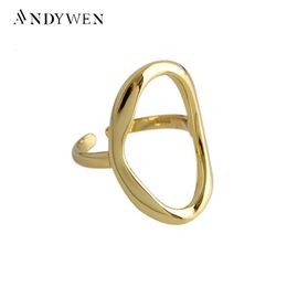 Wedding Rings ANDYWEN 925 Sterling Silver Gold Oval Irregular Geometric Resizable Rings Adjustable Women Rings Jewellery Plain Luxury 231218