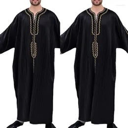 Ethnic Clothing Islamic Mens Kaftan Maxi-Muslim Male Shirt Long Sleeve Abaya Dubai