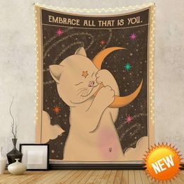 Sun Moon Tarot Tapestry Wall Hanging Boho Tarot Cat Kawaii Room Decor Psychedelic Hippie Tapestry for Kids Room Bedroom Wall ArtHome Decoration