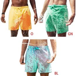 swimwear Men Magic Color Changing Swim Trunks Water Discoloration Surf Beach Board Rhombus Plaid Shorts Quick Dry Sport Pants