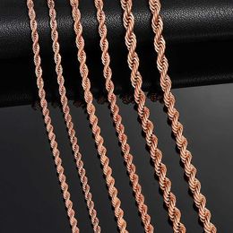 Pendant Necklaces 2.3mm/3mm/4mm Rose Gold Color Stainless Steel Twisted Rope Necklaces Classic Men Boy Chain 16 to 30 InchesL231218