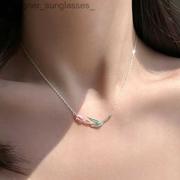 Pendant Necklaces Vintage Elegant Tulip Pendant Necklace for Women Flower Clavicle Chain Choker Party Wedding Jewellery GiftsL231218